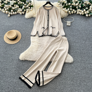 Ensemble <span class=keywords><strong>chic</strong></span> deux pièces pour femme, cardigan en tricot colorblock, <span class=keywords><strong>pantalon</strong></span> large taille haute, automne hiver, ensemble 2 pièces <span class=keywords><strong>pas</strong></span> <span class=keywords><strong>cher</strong></span> pour femmes - Product Image 2