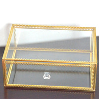 Couleur laiton personnalisé clair 3 couches verre transparent cosmétique maquillage organisateur jaune