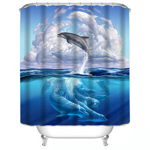 Delfín 3D <span class=keywords><strong>acuarela</strong></span> animales marinos Cortina de ducha Océano Azul Linda vida marina moderna poliéster baño decoración cortinas ganchos para - Product Image 5