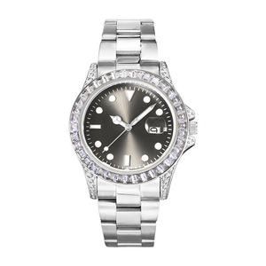 Blues Wholesale Hip Hop Diamond Stone Dial Watch Stainless Steel Japan Movements Quartz Watch Gold <b>rainbow</b> Male Stones Watches - Product Image 2