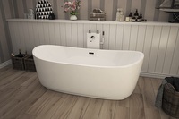 Baignoire autoportante en acrylique blanc pour salle de bain d'hôtel, design moderne simple, baignoire autoportante personnalisée à surface solide