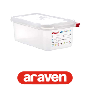 Polypropylene GN 1/4 Food Pan 26.5 × 16.5 × 10 h cm, with Lid, -40/+95 °C Araven - Product Image 4