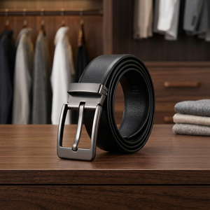 Men's Formal Cow Hide Leather <b>Belt</b> With Steel Pin Buckle Solid <b>Black</b> One-Piece Molding Durable Business Style - Product Image 1