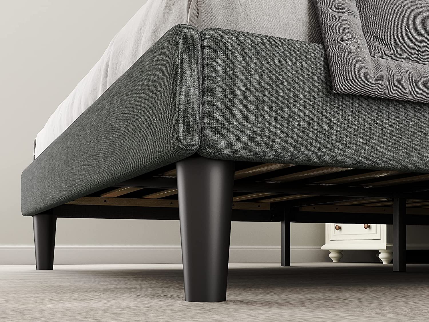 Luxury Upholstered Modern Platform King Size grey storage leather fabric Bed Frame