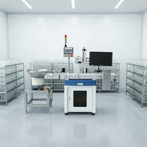 Machine de marquage laser UV automatique haute précision pour bouchons de bouteilles BMG avec alimentation rotative et système de lecture et de rejet en ligne intégré - Product Image 1