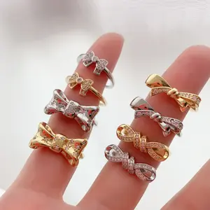 BD-B5539 Изысканные милые кольца с мини-бантом, красивые подарки, золотые женские кольца с цирконием, новые модные украшения
