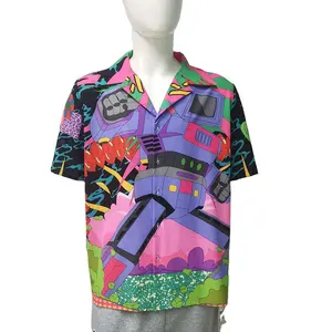 جودة عالية مريح مخصص طباعة قميص قصير الأكمام جميع أنحاء طباعة قميص الرجال للصيف شاطئ قميص عارضة