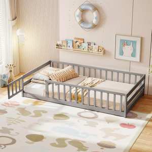 Cama Montessori con barandillas de seguridad de longitud completa, puerta y pestillo, cama Montessori de madera para niños, niñas y niños pequeños - Product Image 3
