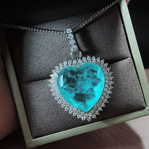Vintage Style Eco-friendly <b>Copper</b> Jewelry 20*20mm Paraiba Green Large Heart Gem Pendant Necklace for Women Wedding & Banquet - Product Image 2