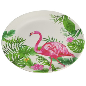 Ensemble de vaisselle en mélamine Flamant rose tropical 8 pouces/10 pouces, assiettes à dîner avec imprimé de feuilles de <span class=keywords><strong>jungle</strong></span> luxuriante - Product Image 3