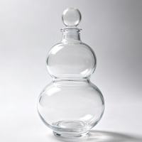Bouteille à liqueur en verre unique en forme de calebasse à double bulbe avec bouchon rond en verre, logo personnalisé pour l'emballage de whisky, brandy et spiritueux