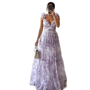 Vestido de Noche de Organza con Estampado Floral y Hombros Descubiertos, Cintura Imperio, Capa Transparente Larga, Vestido de Moda para Mujer - Product Image 5