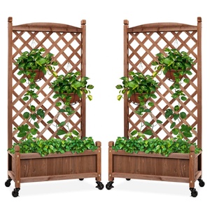 Rustic gardening plant pots wood outdoor indoor raised wooden garden bed flower hanging stands planter box with trellis