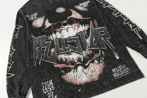 <span class=keywords><strong>T</strong></span>-<span class=keywords><strong>Shirt</strong></span> a Maniche Lunghe con Grafica Vintage Acid Wash Nero Caffè, Oversize in Cotone per Uomo, Streetwear all'Ingrosso - Product Image 4