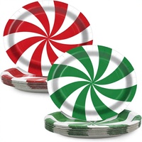 50 Stück Weihnachts-Pfefferminz Ovale Pappteller 10x12 Zoll Einweg-Partydekoration für Feiertage & Neujahr