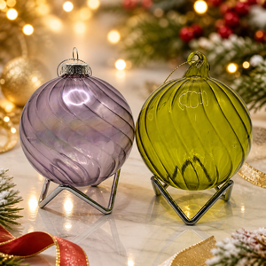 2026 Factory Wholesale Luxury Custom Ribbed Colored Glass UV Printed <strong>Christmas</strong> Ornaments Transparent <strong>Hanging</strong> Baubles Xmas <strong>Tree</strong> - Product Image 4