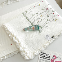 H Exit Ensemble de housse de couette d'été en mousseline style blogueuse coréenne Instagram, matelassé, féminin, en fibre synthétique lavée, bords volantés, double