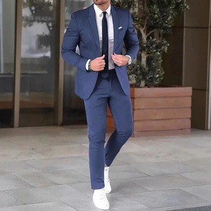 Abito da uomo autunnale 2 pezzi slim fit in spigato, giacca e pantaloni traspiranti con cerniera, taglie forti, <span class=keywords><strong>per</strong></span> feste e matrimoni - Product Image 3