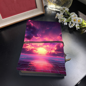 Cuaderno A6 hecho a mano, hojas reemplazables, recuerdo elegante para grandes reuniones de negocios con Sol, nubes, estrellas, rejilla como superficie - Product Image 3