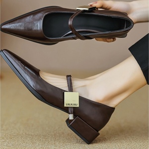 Zapatos de Mujer Estilo Francés con Tacones Gruesos y Punta Puntiaguda, Elegantes, Europeos, Americanos, Retro, Mary Jane, Cómodos, a la Moda, para Verano y Otoño - Product Image 1