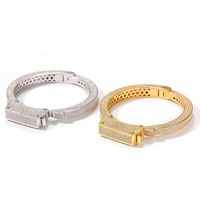 Bracelet Punk Hip Hop pour hommes, Bracelet en forme de menottes, bijoux de mode, Bracelets de Couple remplis de pierres Cz, plaqué or