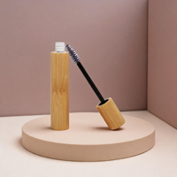 Tube de mascara en verre transparent et givré avec brosse en silicone et capuchon en bambou, emballage cosmétique, tube de mascara de voyage pour sac à main