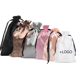 Wholesale Satin Pouch Bag Jewelry Wig Bags Hair Packaging Custom Logo Silk Gift Drawstring Bag for Hair <b>Bundles</b> - Product Image 1