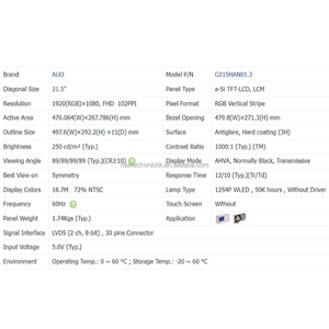 Nouveau module LCD TFT industriel FHD 21,5 pouces 1920*1080 en stock pour affichage industriel et commercial G215HAN01.3 - Product Image 3