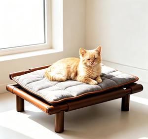Cama para Mascotas de Cuero Impermeable con Marco de Madera Sólida Personalizada, Cama Ortopédica para Perros con Elasticidad Ajustable y Funda Extraíble - Product Image 1