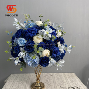 Pièce maîtresse de boule de fleur personnalisée lisse Arrangements de fleurs en soie bleue boule de fleur de rose centres de table de mariage - Product Image 2