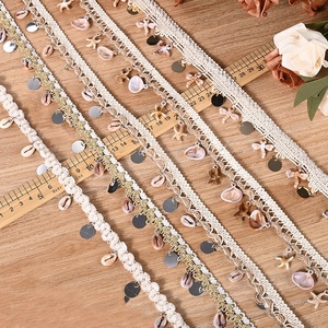 Accessoires <span class=keywords><strong>de</strong></span> garniture tissée <span class=keywords><strong>de</strong></span> style ethnique faits à la main avec <span class=keywords><strong>perles</strong></span> <span class=keywords><strong>de</strong></span> sequins en coquillage pour vêtements, vêtements d'intérieur, chapeaux, garniture en dentelle <span class=keywords><strong>de</strong></span> coton personnalisée - Product Image 1