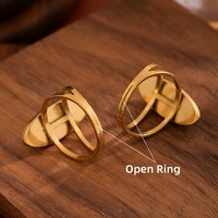 Nouvelle bague ouverte vintage ovale géométrique en acier inoxydable, non décolorante, ajustable, avec pierres naturelles, bijoux de vacances pour cadeaux