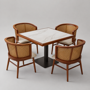 Ensemble complet de mobilier éco-responsable pour restaurants et cafés, avec tables et chaises en bois et métal, sièges banquette et comptoir de bar - Product Image 2