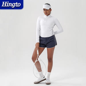 ODM, оптовая продажа, женская одежда для тенниса, быстросохнущие дышащие спортивные тренировочные Топы с длинным рукавом и спортивные шорты, комплекты из 2 предметов - Product Image 3