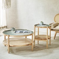 Table basse en rotin nordique Dreamhause, table basse ronde en bois massif pour salon, table d'angle, taille personnalisée