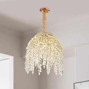 Nouveau design Lustre en cristal artistique en forme de branche de cuivre pour escalier, hall de villa, avec pampilles en cristal, motif arbre d'orme, fleurs et pièces de monnaie - Product Image 1