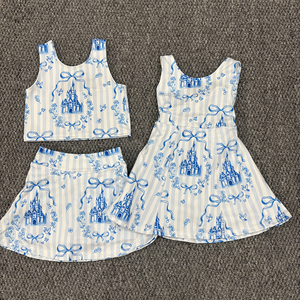 RTS Bébé Filles En Gros Shorts À L'intérieur <span class=keywords><strong>Bleu</strong></span> Château Imprimer Dos Arcs Athlétique Active Wear Longueur Au Genou <span class=keywords><strong>Tennis</strong></span> Boutique Robes - Product Image 1