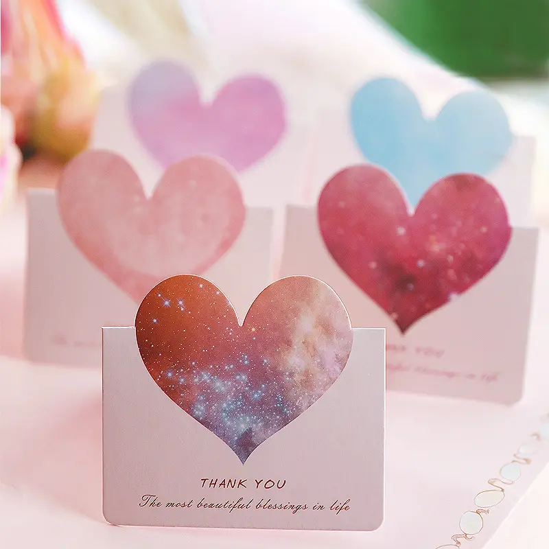 थोक रचनात्मक डिजाइन दिल के आकार चमक कागज ग्रीटिंग कार्ड के लिए धन्यवाद आप घटना और शादी