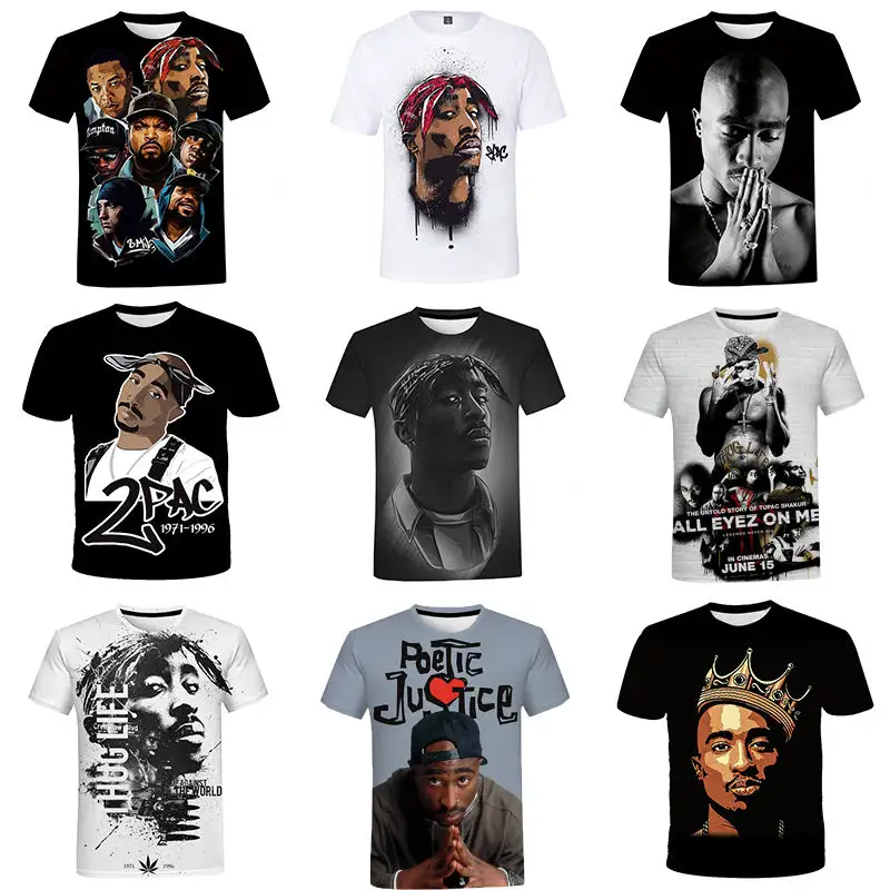 Yeni varış T-shirt 2PAC 3D baskı Streetwear rapçi Hip Hop T Shirt erkek kadın spor Casual Tees Tupac erkek Tshirt giyim Tops