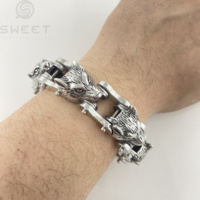 Bracelet en acier inoxydable 316L plaqué or, style punk hip hop, tête de loup, pour femmes et hommes