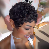 Perruque Cheveux Humains Bouclés Courts Coupe Pixie Très Vendue, Fabrication Machine, Prête à Porter, Installation Facile, Aspect Naturel pour Femmes Noires