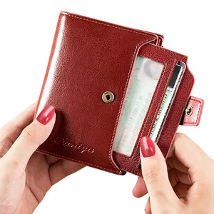 RFID封堵豪华品牌女士钱包红色钱夹小硬币口袋女士迷你钱包钱包