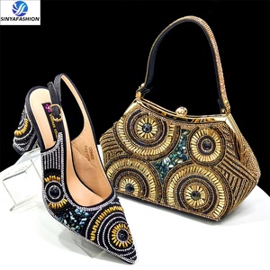 Set di <span class=keywords><strong>scarpe</strong></span> da sposa di alta qualità <span class=keywords><strong>con</strong></span> pietre belle <span class=keywords><strong>scarpe</strong></span> da donna abbinate Set di borse - Product Image 2