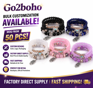 Go2boho - Juego de Pulseras de Cuentas Multicapa con Amuleto de Ojo Turco y <span class=keywords><strong>Hamsa</strong></span>, Pulsera Elástica, Joyería Bohemia de Moda para Mujer, Venta al por Mayor OEM - Product Image 1