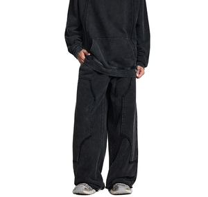 Pantalon cargo en denim décontracté droit 100% coton, lavage à l'acide moyen, vintage, unisexe, délavé au soleil, streetwear tendance, jambe large - Product Image 1