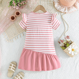 <span class=keywords><strong>Vestito</strong></span> Casual dolce bambina grazioso coniglio stampa o-collo maniche corte con fiocco per bambini 3-7 anni estate a-line - Product Image 2