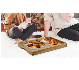 Acacia GIƯỜNG GỖ ăn sáng Khay bảng với có thể gập lại cho <span class=keywords><strong>sofa</strong></span> gấp phục vụ máy tính xách tay giường Bảng thực phẩm di động Snack Platter - Product Image 4