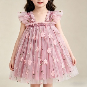 Robe pour fille enfant sans manches à volants brodée de fleurs 3D, coupe confortable pour les occasions quotidiennes, décontractées, de fête ou de vacances - Product Image 5