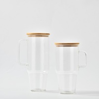 Gobelet en verre transparent de 40oz avec poignée et couvercle en bambou bouteilles d'eau de tasse de voyage en verre givré de 32 oz