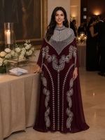 Kaftan long à manches chauve-souris pour occasions festives, avec broderie perlée et pompons, kaftan islamique de luxe pour femmes, abaya musulmane